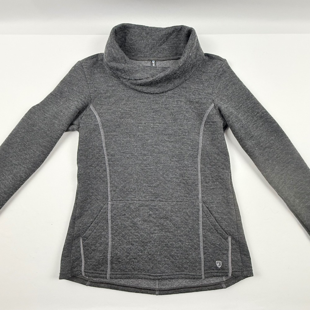 Kuhl Womens XS Gray Cowl Neck Quilted Pullover Sweater Kangaroo Pocket Heathered - Picture 2 of 11